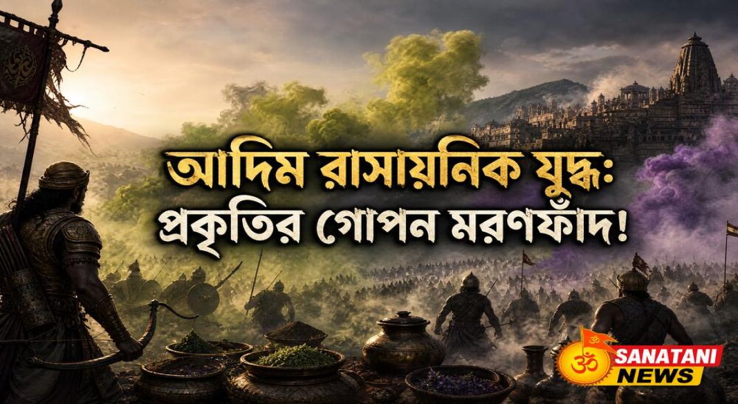 Ancient Indian warriors deploying tactical toxic chili and herbal smoke screen against enemy army.